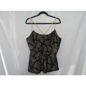 Rue+‎ Plus 1X Black Lace Overlay Nude Lined Camisole Top Spaghetti Strap Goth
